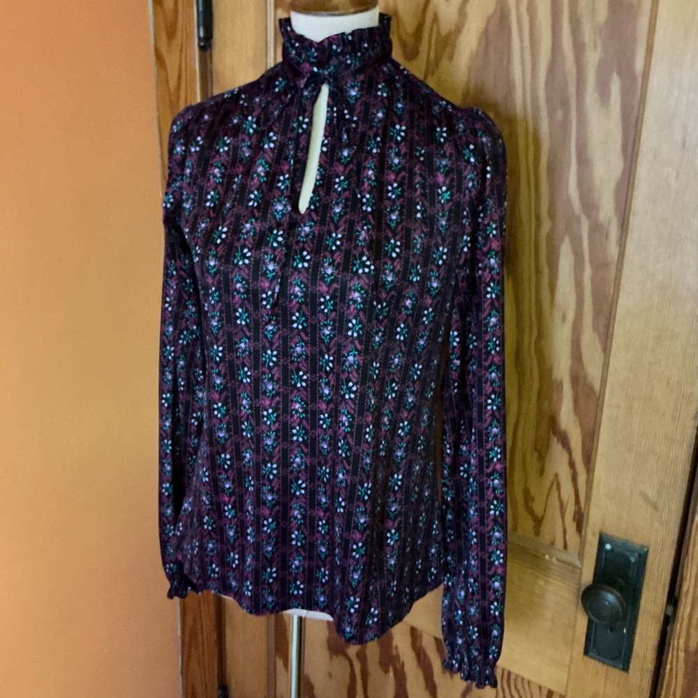 Vtg 70s Puccini black floral top - Picture 5 of 12